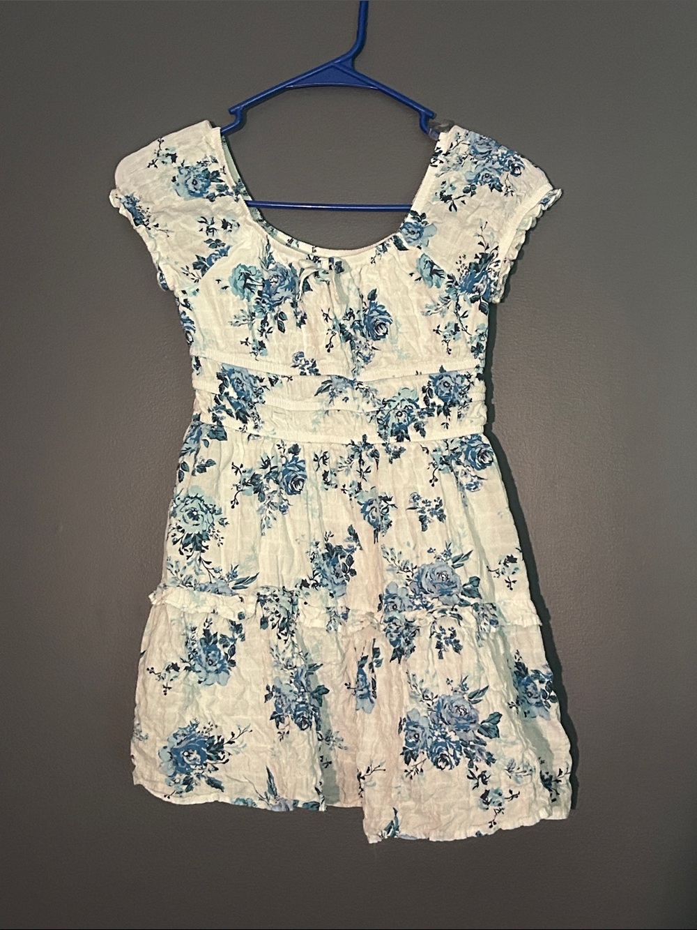 art class White Dress with Blue Floral Print